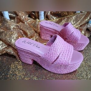 Wild Pair Niftyye Pink Braided Platform Heels
